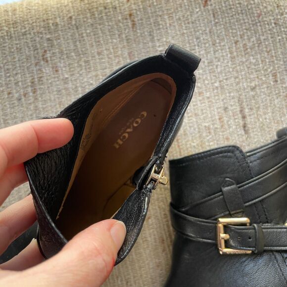 Orig. $295 Coach Pauline Ankle Boots in Black Leather w Gold Details 7 US - Picture 6 of 8